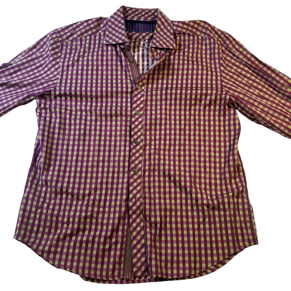 Robert Graham 2XL Button Down Shirt Long Sleeve Gingham Check Purple‎ Yellow